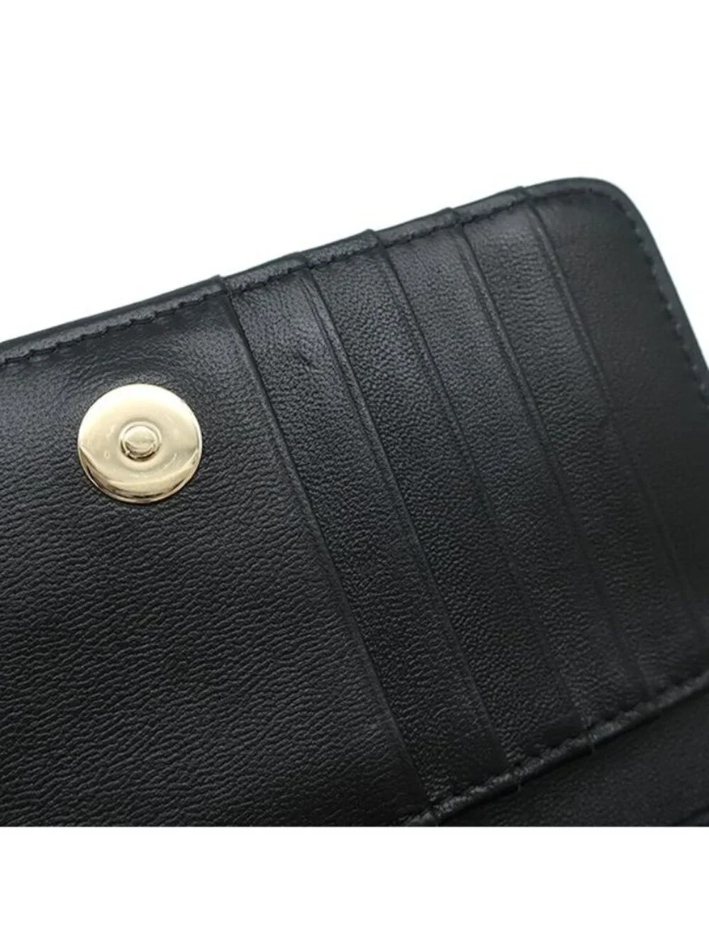 Chanel Chain Wallet Quilted Mini Lambskin Black Gold CC Logo Camellia 31